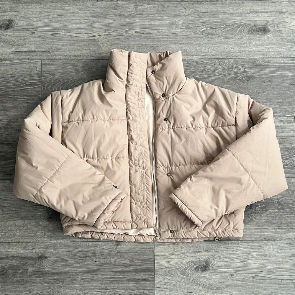 THE FIFTH LABEL Oversized Puffer Jacket XS Beige Neutral Cropped Retro 90s Fall - Picture 4 of 12